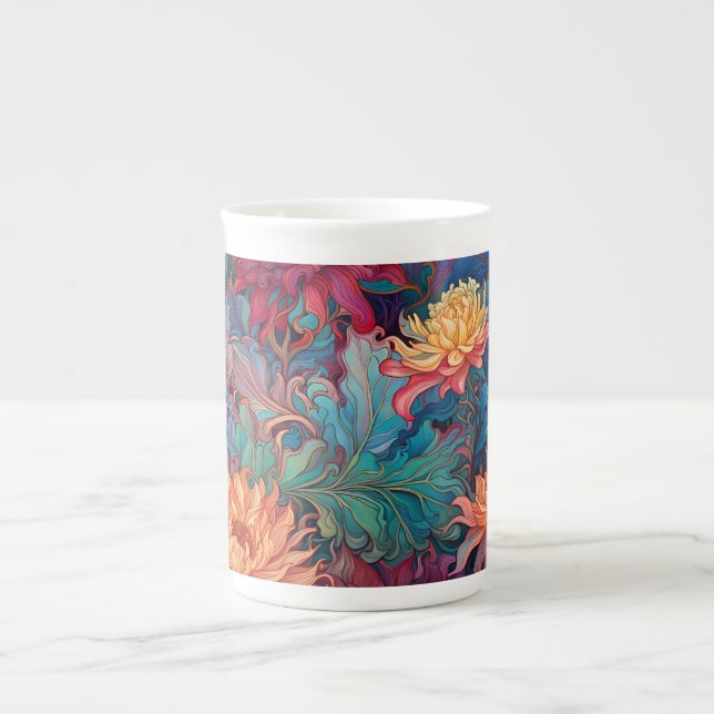 Dahlia Floral Tapestry Bone China Mug (Front)