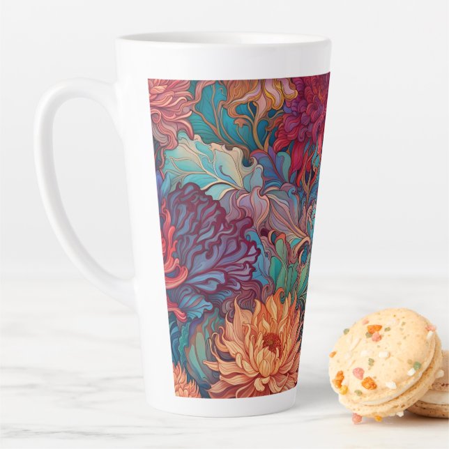 Dahlia Floral Tapestry Latte Mug (In Situ)