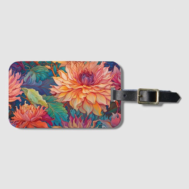 Dahlia Floral Tapestry Luggage Tag (Front Horizontal)