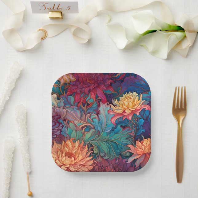 Dahlia Floral Tapestry Paper Plate (Wedding)