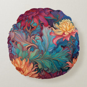 Dahlia Floral Tapestry Round Cushion