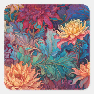 Dahlia Floral Tapestry Square Sticker