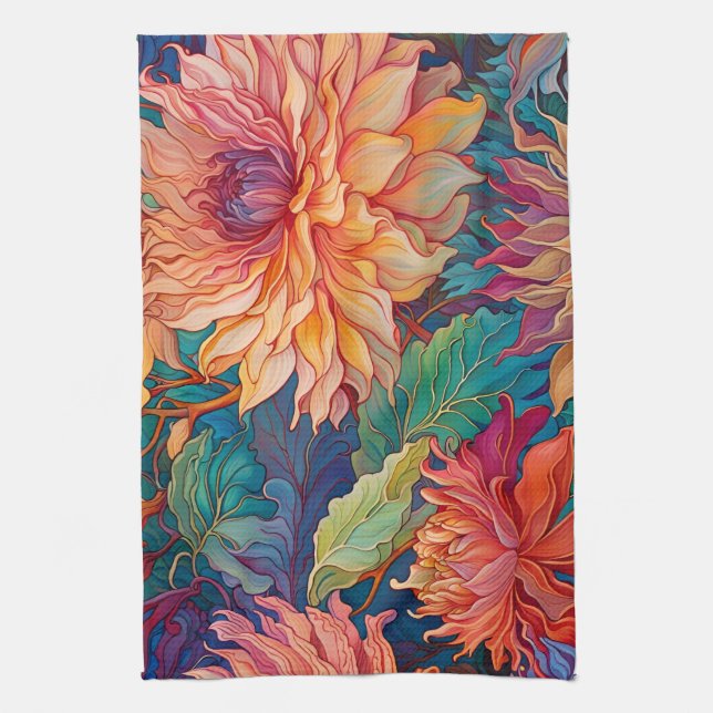 Dahlia Floral Tapestry Tea Towel (Vertical)