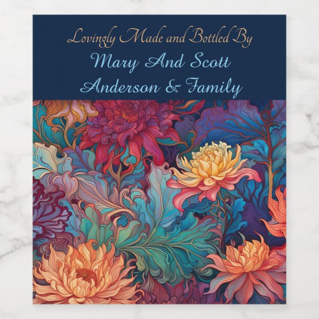 Dahlia Floral Tapestry Wine Label (Single Label)