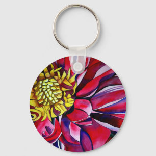 Dahlia flower abstract original flower art key ring