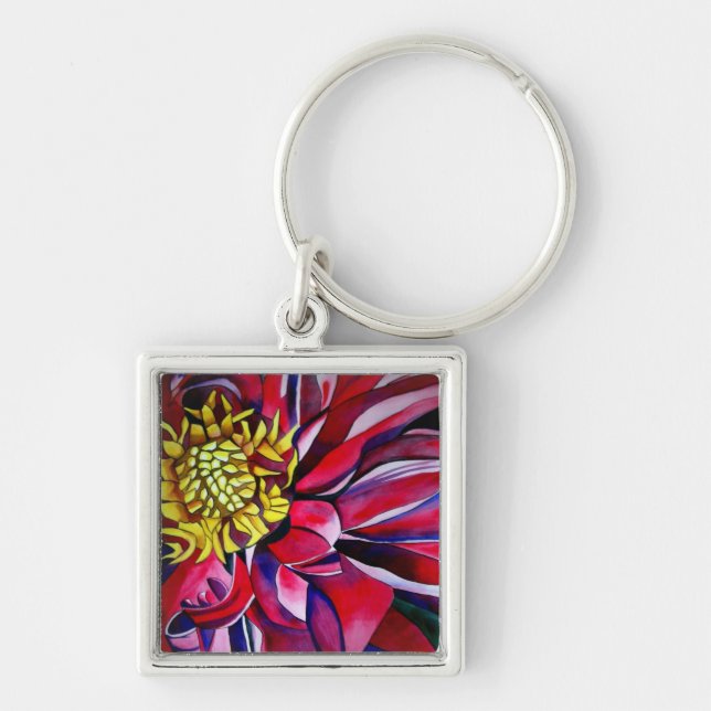 Dahlia flower abstract original flower art key ring (Front)