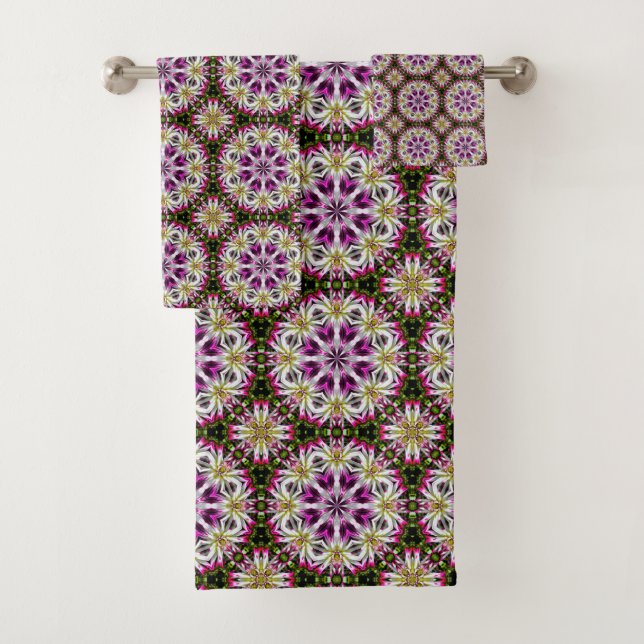 Dahlia Flower Abstract Pattern      Bath Towel Set (Insitu)