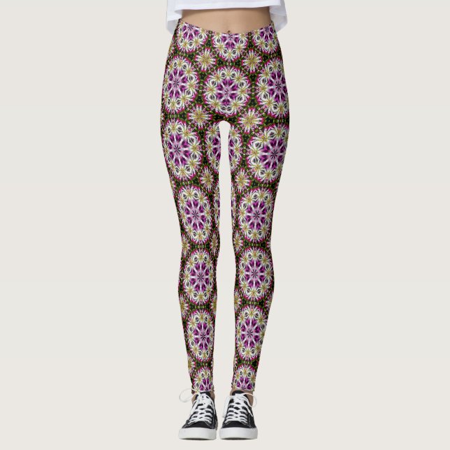 Dahlia Flower Abstract Pattern Leggings (Front)