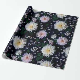 Dahlia Flower Blooms blush on black  Wrapping Paper