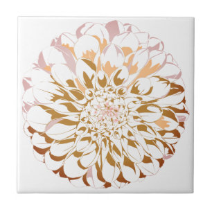 Dahlia flower ceramic accent tile - sepia tones