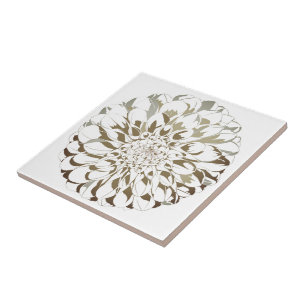Dahlia flower ceramic tile - brown tones