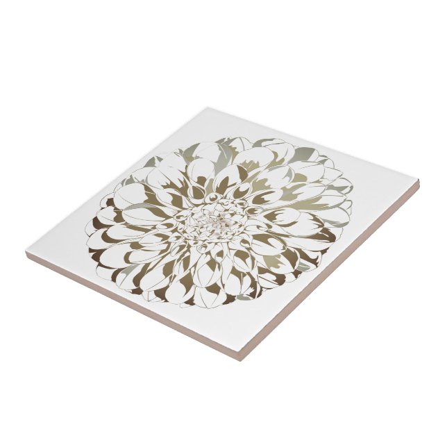 Dahlia flower ceramic tile - brown tones (Side)