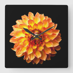 Dahlia flower floral square wall clock