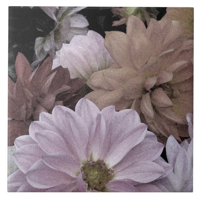 Dahlia Flower Garden Abstract Floral Ceramic Tile (Front)