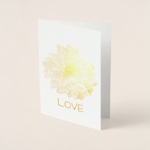 DAHLIA FLOWER GOLD LEAF ETCHED CARD.  Blank inside Foil Card