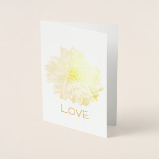 DAHLIA FLOWER GOLD LEAF ETCHED CARD.  Blank inside Foil Card
