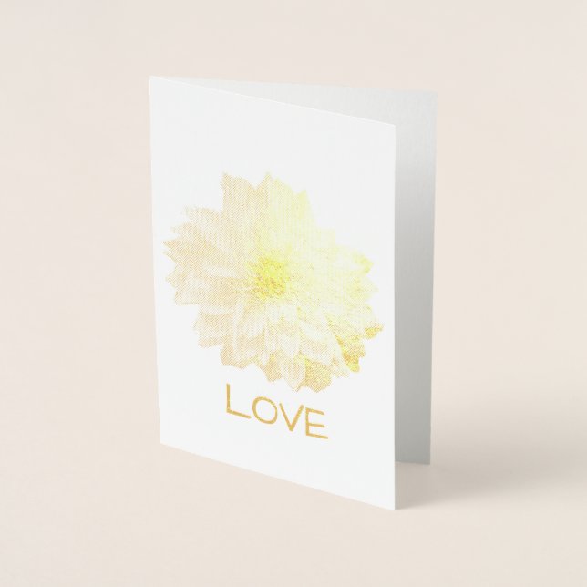 DAHLIA FLOWER GOLD LEAF ETCHED CARD.  Blank inside Foil Card (Front)
