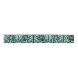 Dahlia Flower in Teal Aqua Blue Digital Art Grosgrain Ribbon