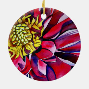 Dahlia flower original abstract watercolor art ceramic tree decoration