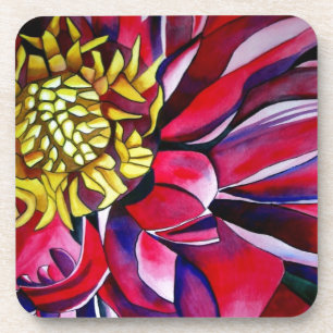 Dahlia flower original abstract watercolor art coaster