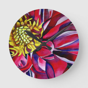 Dahlia flower original abstract watercolor art round clock