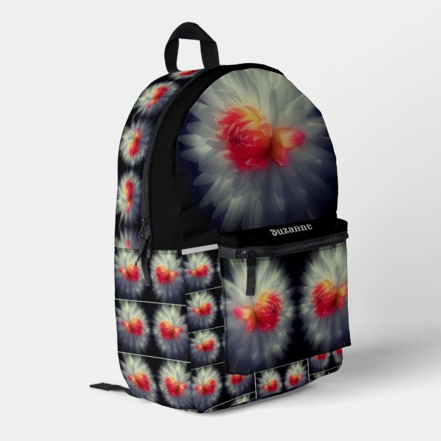 Dahlia Flower Partial Colour Personalised Printed Backpack (Back Corner Left)