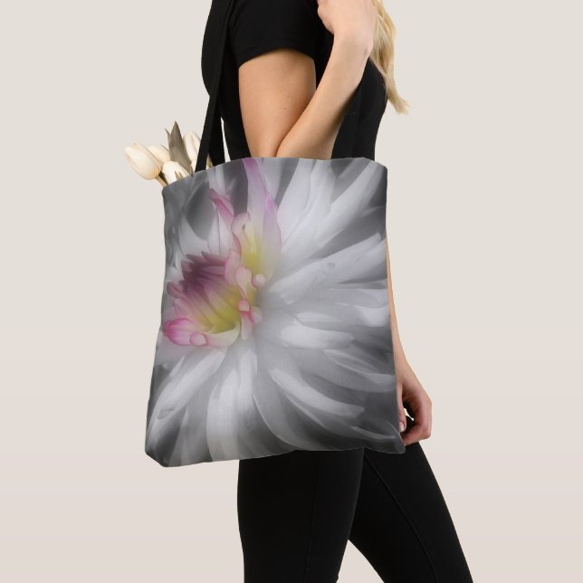 Dahlia Flower Partial Colour Tote Bag (Close Up)