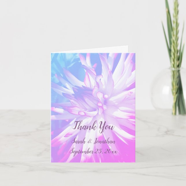 Dahlia Flower Personalised Wedding Photo Thank You Card (Front)