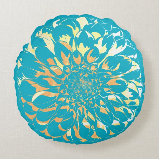 Dahlia flower two-sided turquoise pillow  (Front)