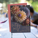 Dahlia Flowers Birthday Party Invitation<br><div class="desc">Birthday party invitation template with pretty dahlia flowers. Modern fonts and colours of dark blue-purple with peach blush, make a unique and memorable design for a milestone celebration. Handwritten "birthday party" text is next to printed party info which aligns right. A bouquet of gorgeous dahlias decorates the top portion of...</div>