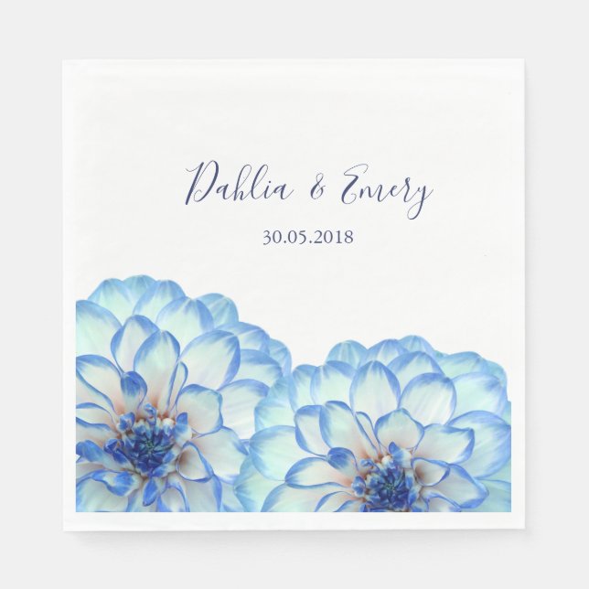 Dahlia flowers blue white elegant floral wedding napkin (Front)