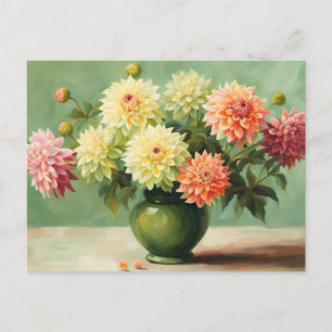 Dahlia Flowers Bouquet Illustration  Postcard
