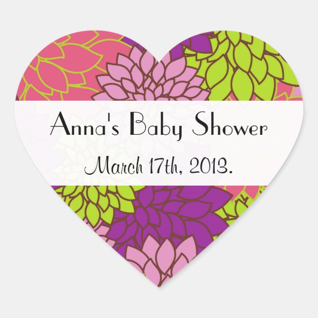 Dahlia Flowers, Colourful Flowers, Baby Shower Heart Sticker (Front)