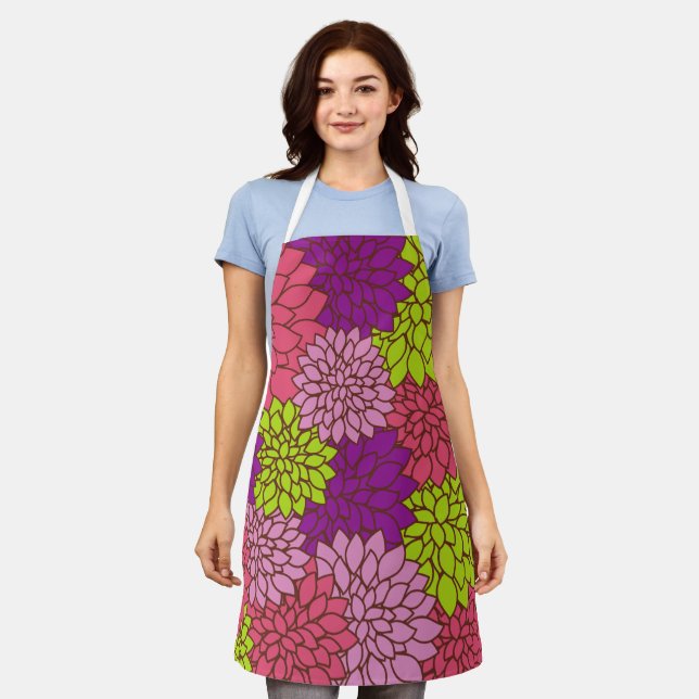 Dahlia Flowers, Colourful Flowers, Floral Pattern Apron (Worn)