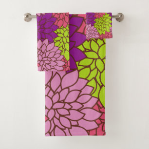 Dahlia Flowers, Colourful Flowers, Floral Pattern Bath Towel Set