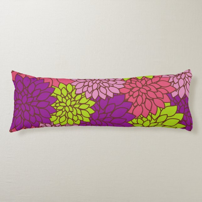 Dahlia Flowers, Colourful Flowers, Floral Pattern Body Cushion (Front)