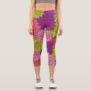 Dahlia Flowers, Colourful Flowers, Floral Pattern Capri Leggings