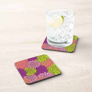 Dahlia Flowers, Colourful Flowers, Floral Pattern Coaster
