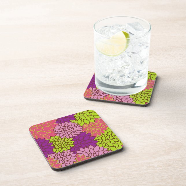 Dahlia Flowers, Colourful Flowers, Floral Pattern Coaster (Right Side)