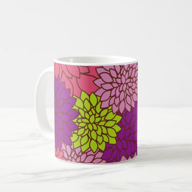 Dahlia Flowers, Colourful Flowers, Floral Pattern Coffee Mug (Front Left)