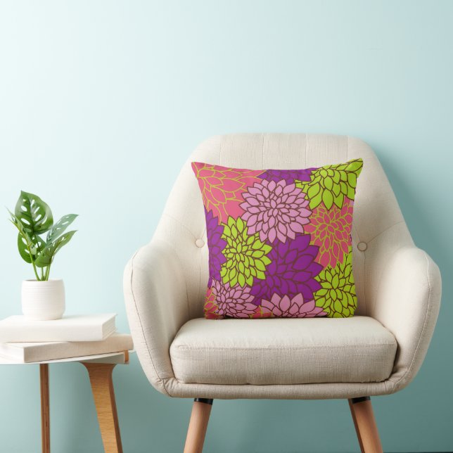 Dahlia Flowers, Colourful Flowers, Floral Pattern Cushion (Chair)