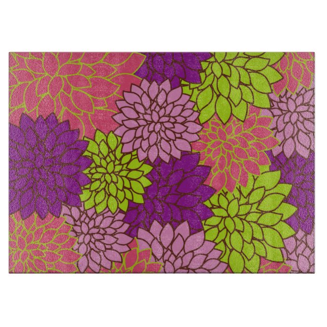 Dahlia Flowers, Colourful Flowers, Floral Pattern Cutting Board (Front)