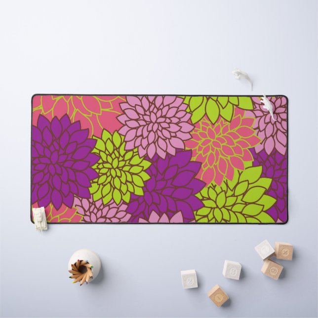 Dahlia Flowers, Colourful Flowers, Floral Pattern Desk Mat (Kids Table)