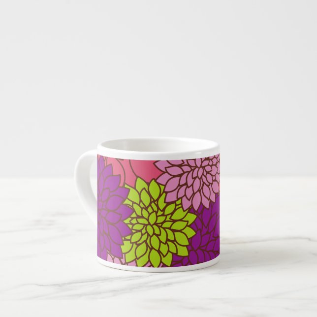Dahlia Flowers, Colourful Flowers, Floral Pattern Espresso Cup (Front Left)