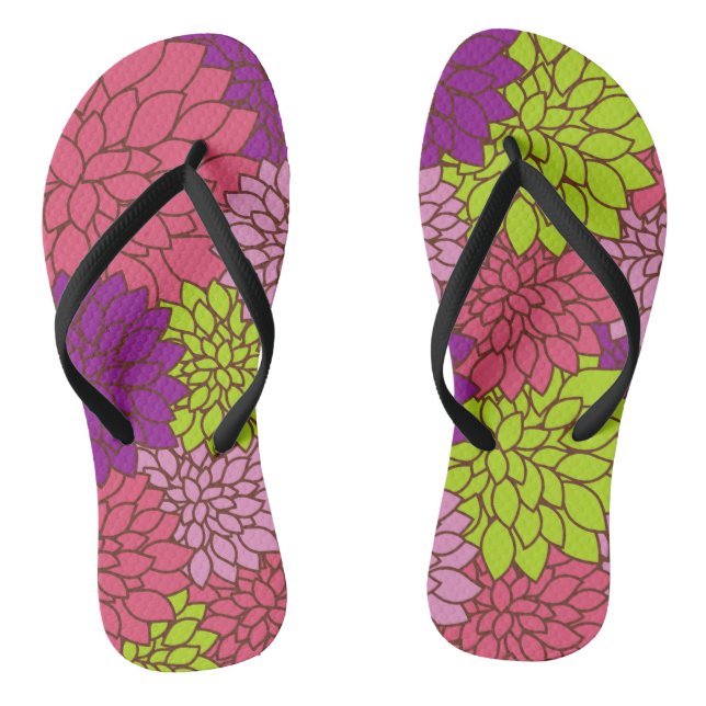Dahlia Flowers, Colourful Flowers, Floral Pattern Flip Flops (Footbed)