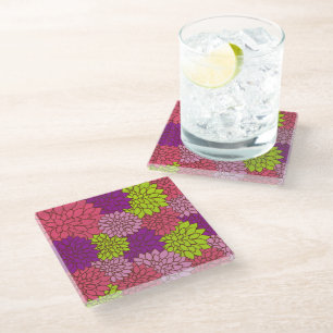 Dahlia Flowers, Colourful Flowers, Floral Pattern Glass Coaster