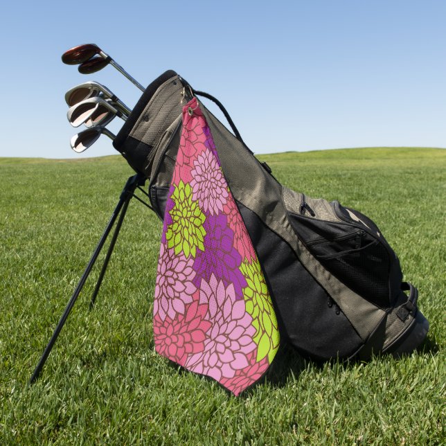 Dahlia Flowers, Colourful Flowers, Floral Pattern Golf Towel (Green)