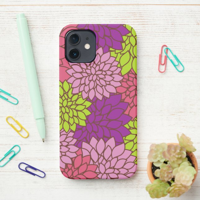 Dahlia Flowers, Colourful Flowers, Floral Pattern iPhone Case (On Desk)