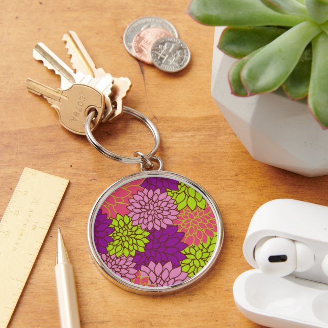 Dahlia Flowers, Colourful Flowers, Floral Pattern Key Ring (Desk)