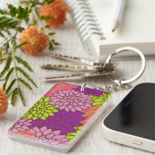 Dahlia Flowers, Colourful Flowers, Floral Pattern Key Ring